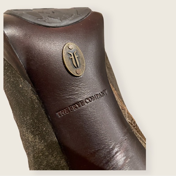 Frye Harlow Campus Lace Up Brown/Olive Green Suede Heeled Zip Up Ankle Booties - Picture 6 of 10